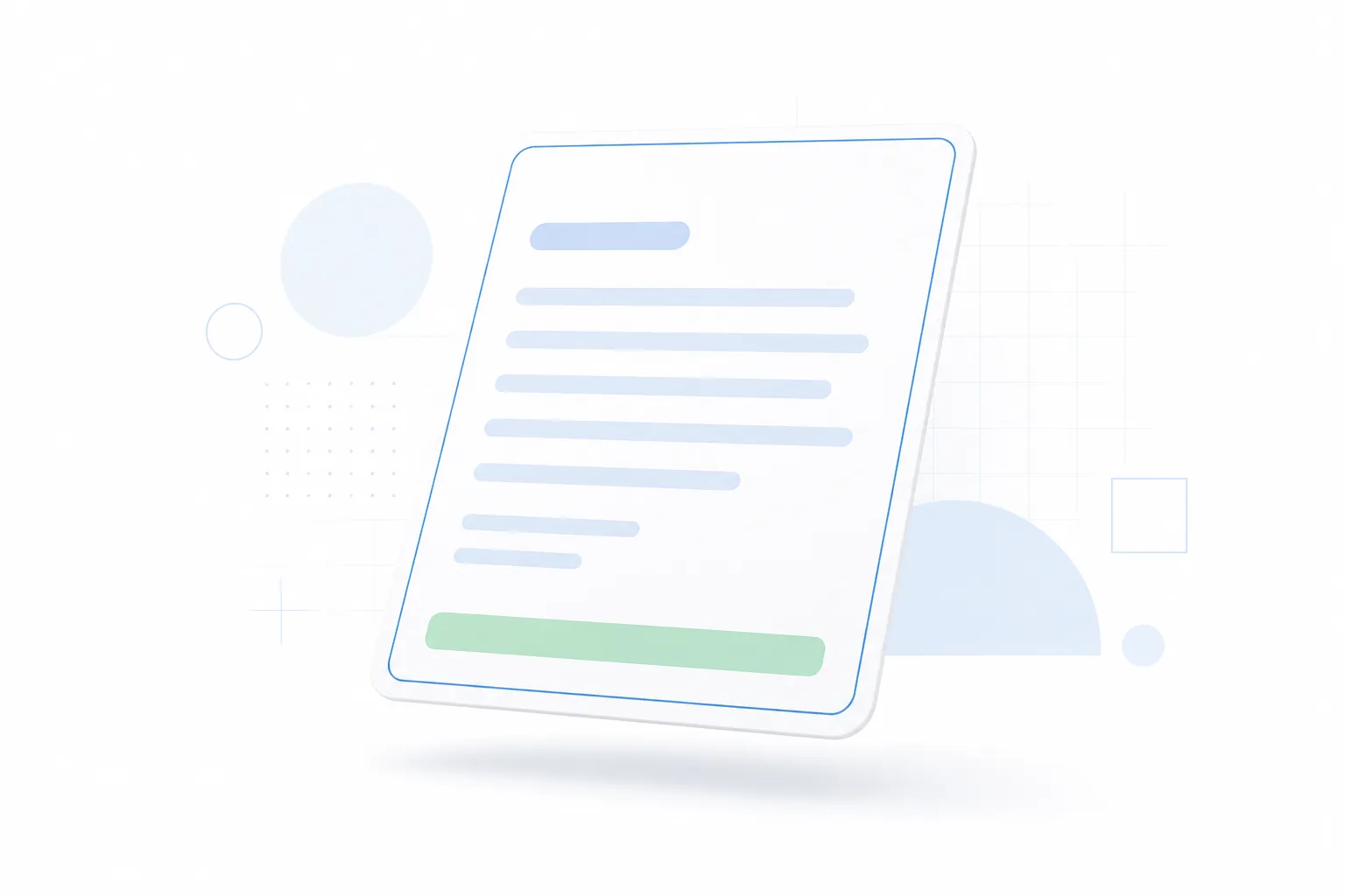 A bright, airy composition of a plain-language medication card on a white field with soft blue geometry